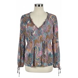 Willow & Root Women's Y2K Babydoll Mesh Top Size S Paisley Fairy Floral Boho